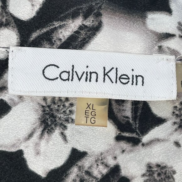 Calvin Klein Womens XL Floral Button Up Shirt Roll Tab Sleeve Blouse Top - Picture 4 of 13